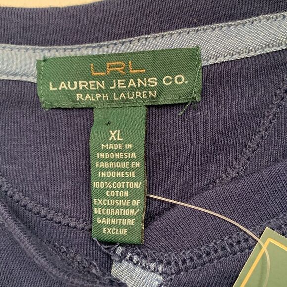 NWT LRL Lauren Jeans Co. Ralph Lauren Cotton Navy Blue Pocket Shirt Top Size XL - Picture 8 of 9